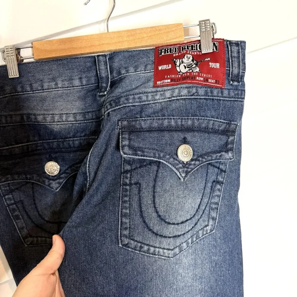 TRUE RELIGION BILLY SUPER T Big Flap Bootcut Relaxed Men's Jeans 34 x 33 NWT